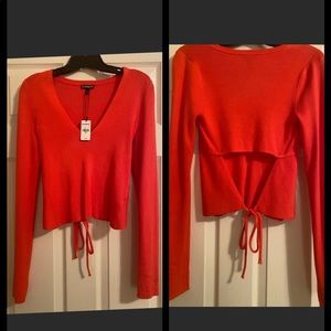 NWT EXPRESS Sexy Ribbed V-Neck Sweater Cut Out Tie Back Red Sz Med $60